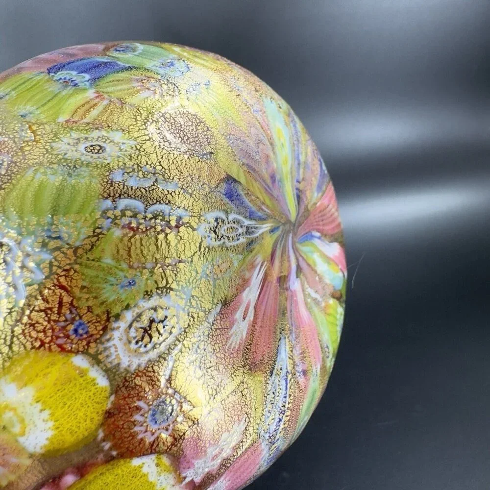 Murano Italian Glass Vase Gold Flecks Aventurine Large Multicolor Millefiori VTG